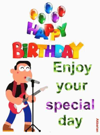 Cartoon Man Singing Happy Birthday Into Microphone GIF