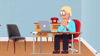 Cartoon Man Sitting At Desk With Laptop GIF