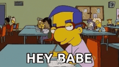 Cartoon Man Sitting At Table With Hey Babe GIF