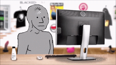 Cartoon Man Sitting In Front Of Dell Computer Monitor GIF