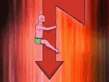 Cartoon Man Sitting On Arrow Pointing Down GIF