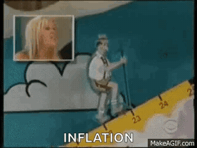 Cartoon Man Skiing With Inflation Above GIF