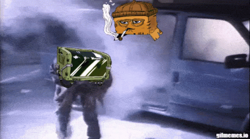 Cartoon Man Smoking Cigarette Next To Gifmemes.io Box GIF
