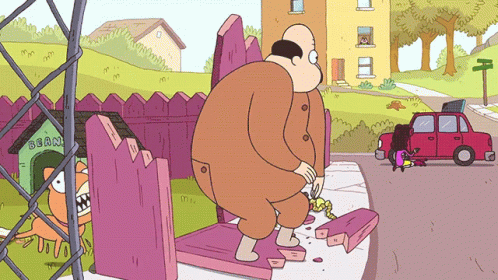 Cartoon Man Standing In Front Of Bean Fence GIF