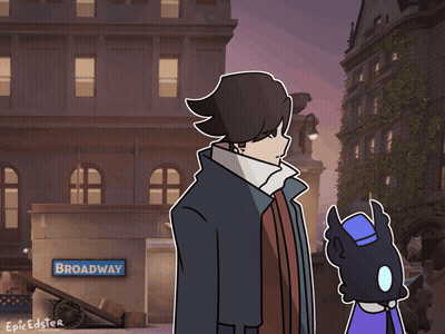 Cartoon Man Standing In Front Of Broadway Sign GIF
