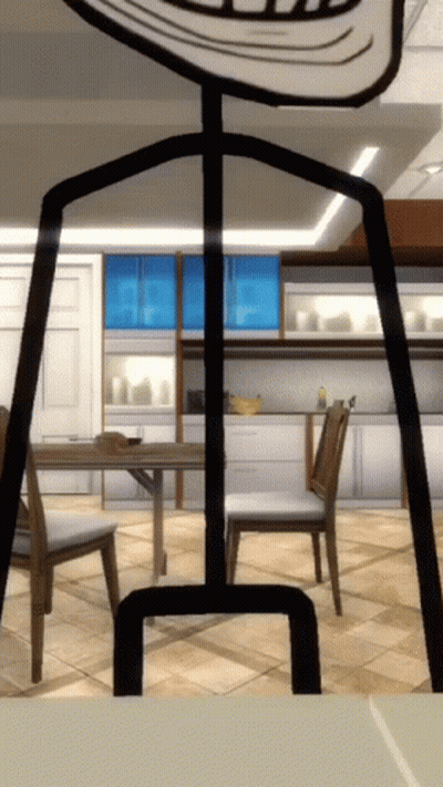 Cartoon Man Standing in Kitchen