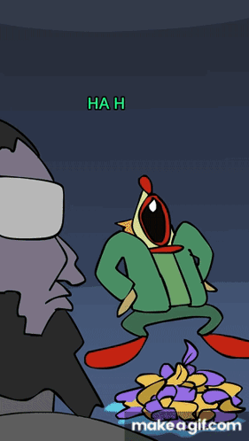 Cartoon Man Standing Next To Chicken Saying Hah GIF