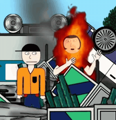 Cartoon Man Standing Next To Man With Headset GIF