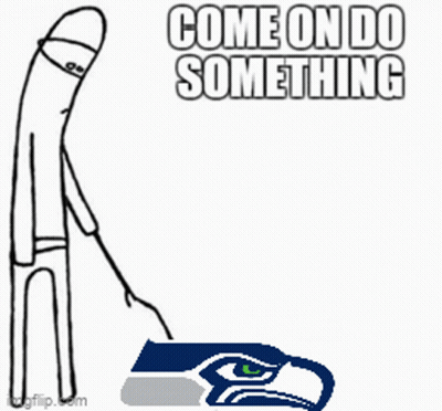 Cartoon Man Standing Next To Seahawks Logo GIF