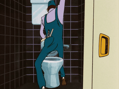 Cartoon Man Standing Next To Toilet GIF