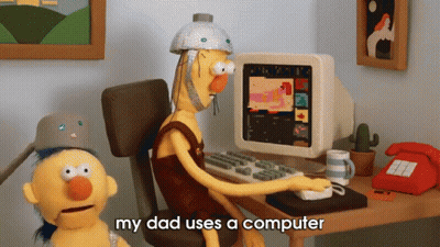 Cartoon Man Using Computer Saying My Dad Uses a Computer