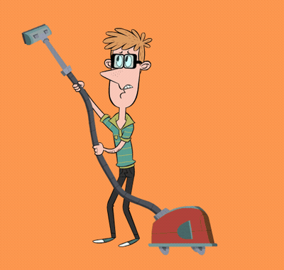 Cartoon Man Using Vacuum Cleaner Orange Background GIF