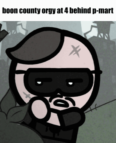 Cartoon Man Wearing Mask Boon County Orgy At 4 Behind P-Mart GIF