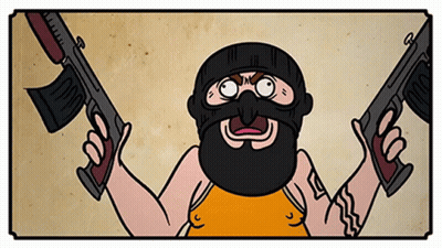 Cartoon Man Wearing Mask Holding Two Guns