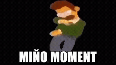 Cartoon Man With Beard Dancing In Dark Room Saying Mino Moment GIF