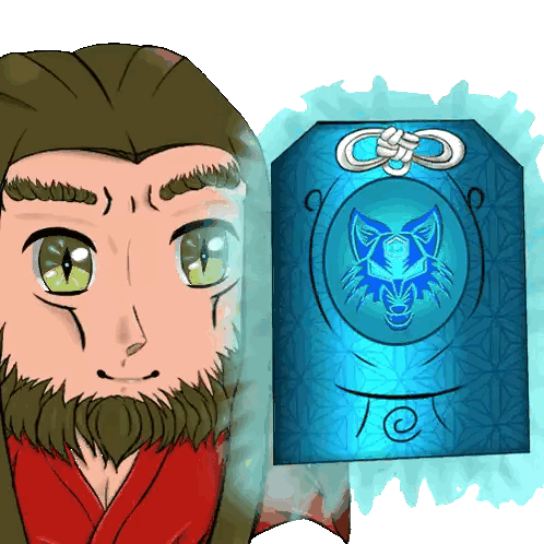 Cartoon Man With Beard Holding Blue Item Sticker