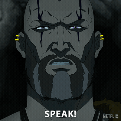 Cartoon Man With Beard Saying Speak
