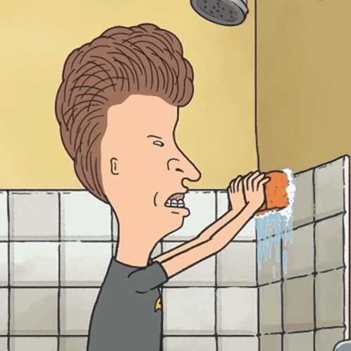 Cartoon Man With Big Head Cleaning Wall GIF