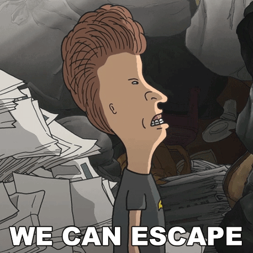 Cartoon Man With Big Head Saying We Can Escape GIF