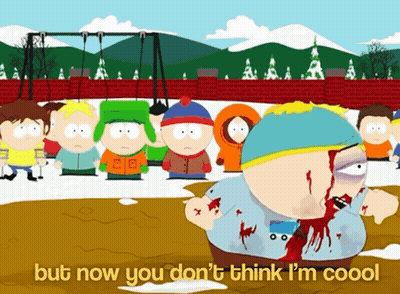 Cartoon Man With Blood And Words GIF