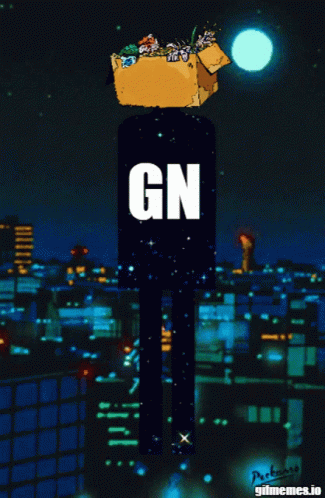 Cartoon Man With Box On Head Saying GN GIF