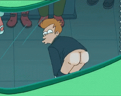 Cartoon Man With Butt Visible In Mirror GIF