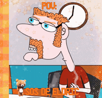Cartoon Man With Clock Saying Pou Sos De Elloric GIF
