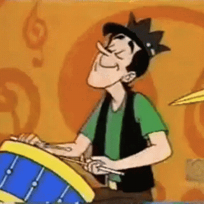 Cartoon Man With Crown Playing Drum Set GIF