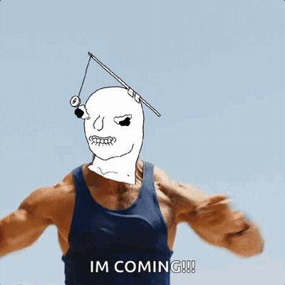 Cartoon Man With Fishing Rod On Head Saying Im Coming GIF