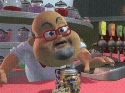 Cartoon Man With Glasses And Beard Next To Jelly Beans GIF