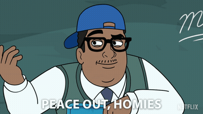 Cartoon Man With Glasses And Blue Hat Saying Peace Out Homies GIF