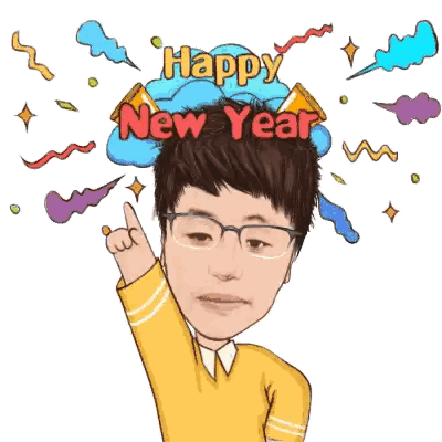 Cartoon Man With Glasses Happy New Year Sticker