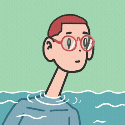 Cartoon Man With Glasses Swimming In Ocean GIF