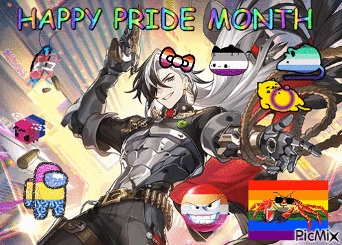 Cartoon Man With Gun Saying Happy Pride Month GIF