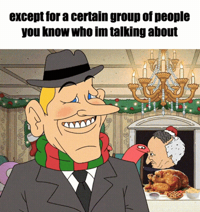 Cartoon Man With Hat And Scarf Saying Except For A Certain Group GIF