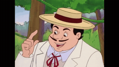 Cartoon Man With Hat Mustache Smiling Pointing Up GIF