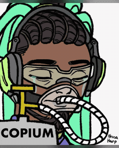 Cartoon Man With Headphones And Oxygen Mask Copium GIF