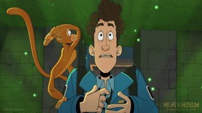 Cartoon Man With Monkey Night Museum GIF
