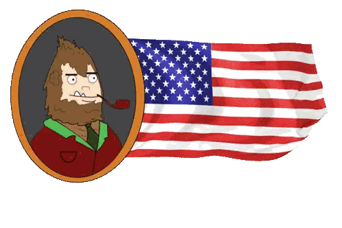 Cartoon Man With Pipe And American Flag Sticker