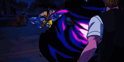 Cartoon Man With Purple Head And Yellow Eyes GIF
