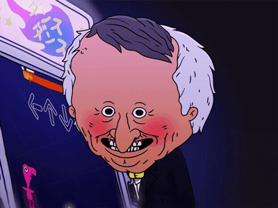 Cartoon Man With Red Cheek Holding Sign A GIF