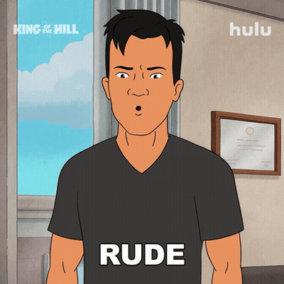 Cartoon Man With Rude On Chest GIF
