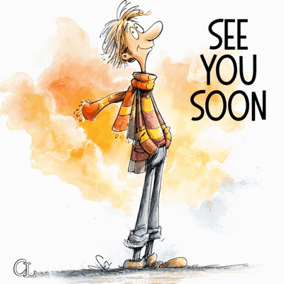 Cartoon Man With Scarf Saying See You Soon GIF