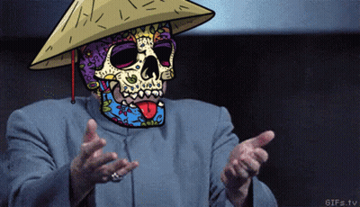 Cartoon Man With Skull Face And Conical Hat GIF