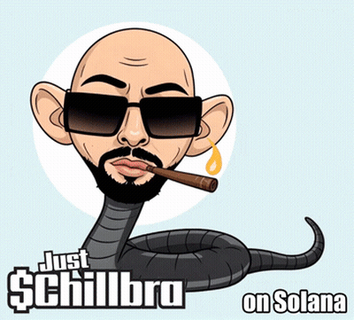Cartoon Man With Snake Saying Just Chillbro On Solana GIF