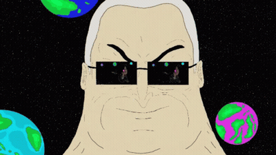 Cartoon Man With Sunglasses And Planets Behind Him GIF