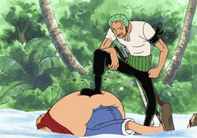 Cartoon Man With Sword Kicking Another Man GIF