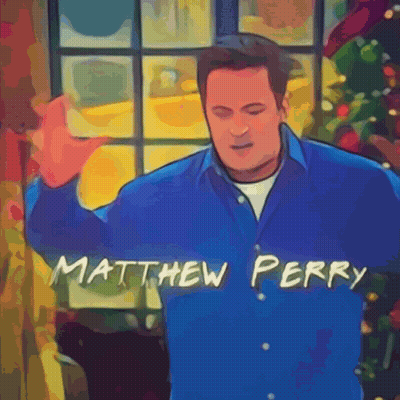 Cartoon Matthew Perry In Blue Shirt GIF