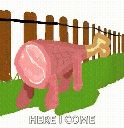 Cartoon Meat With Bone Next To Fence GIF