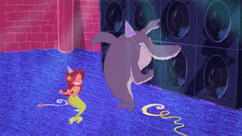 Cartoon Mermaid And Shark Dancing Cern GIF